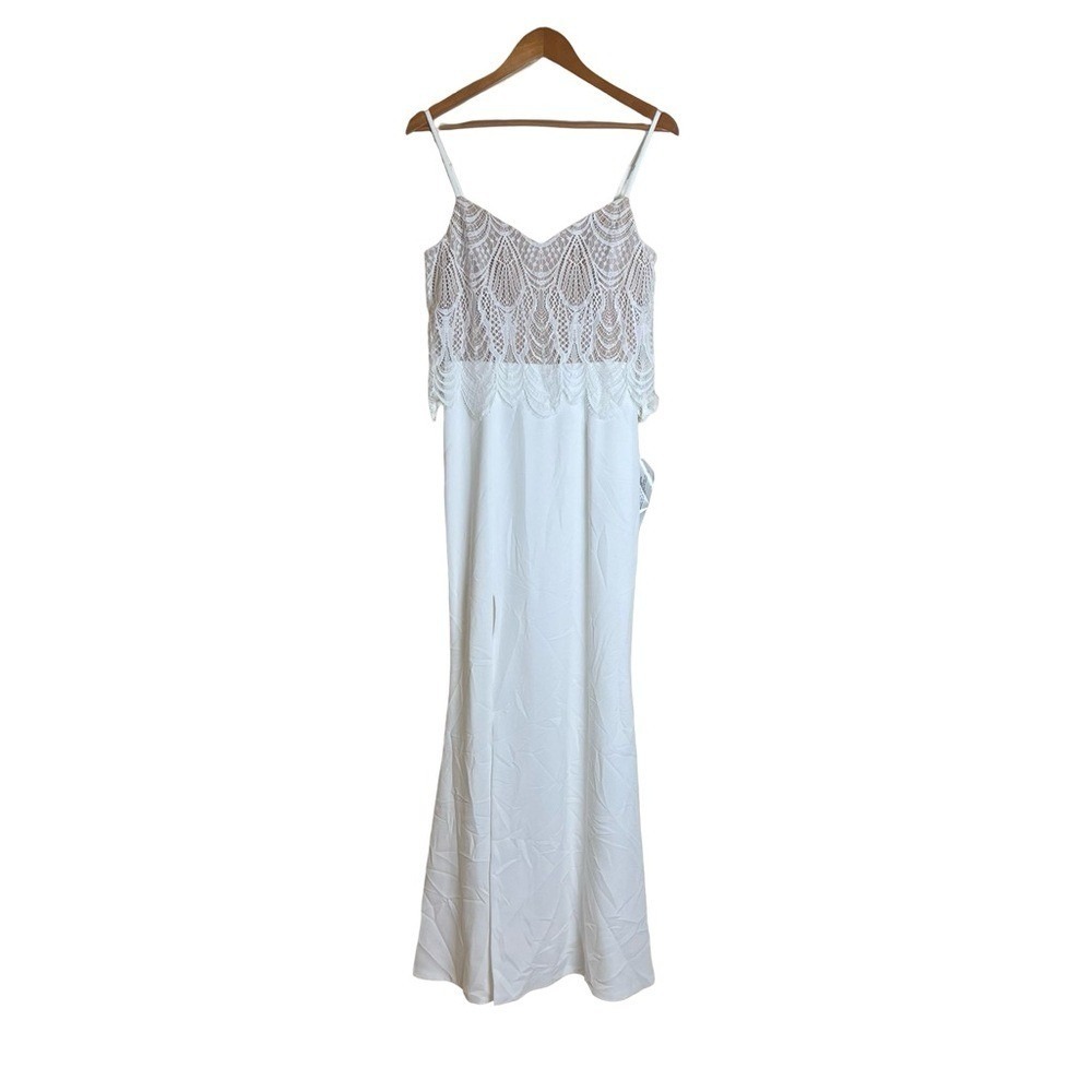 Dress The Population Roselyn Off White Lace Overlay Maxi Gown DDR443-3053 Small